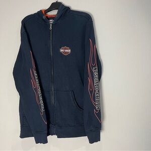Vintage Y2K Harley Davidson full zip sweatshirt with flame sleeve and back logo